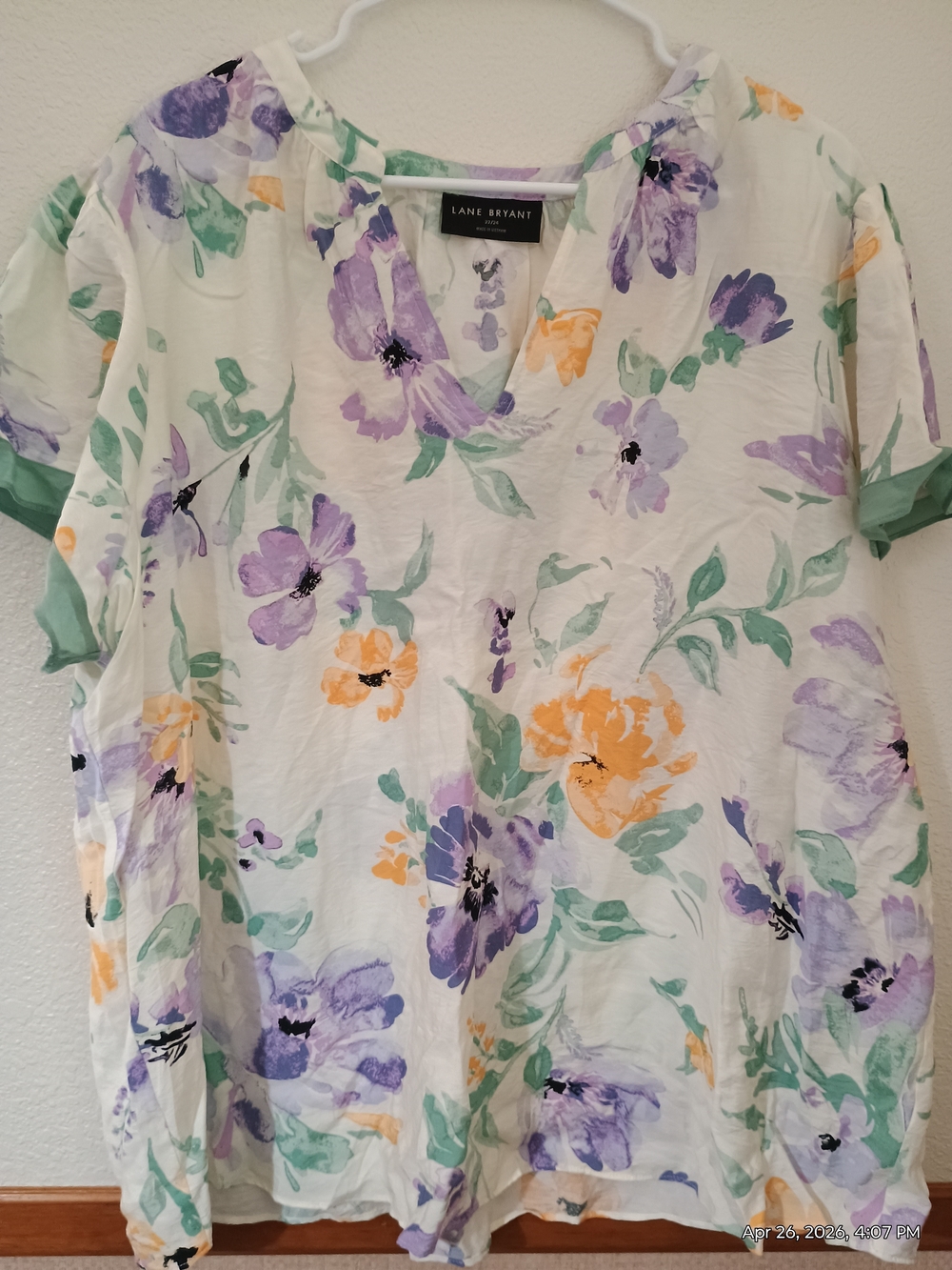 Lane Bryant White Floral V-Neck Blouse